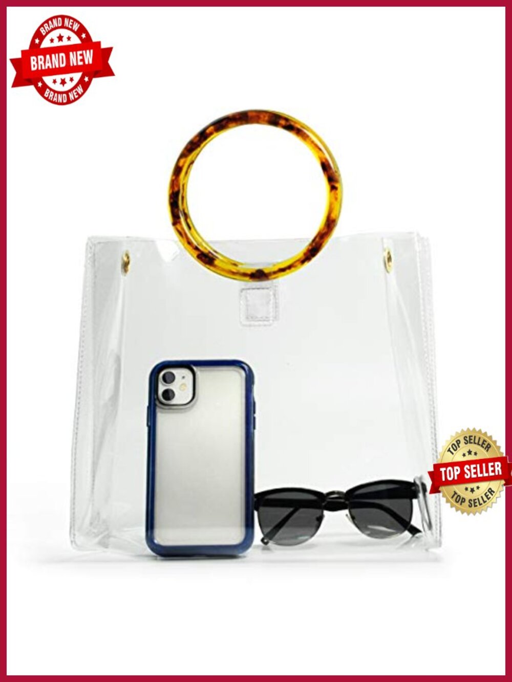 Clear PVC Tote with Tortoiseshell Handles Stadium Approved